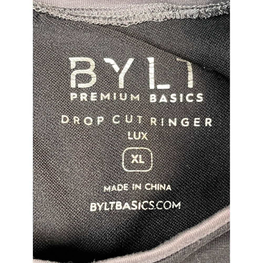 BYLT Premium Basics Drop Cut Ringer LUX T Shirt Mens XL Black Gray Trim‎ - Picture 2 of 7